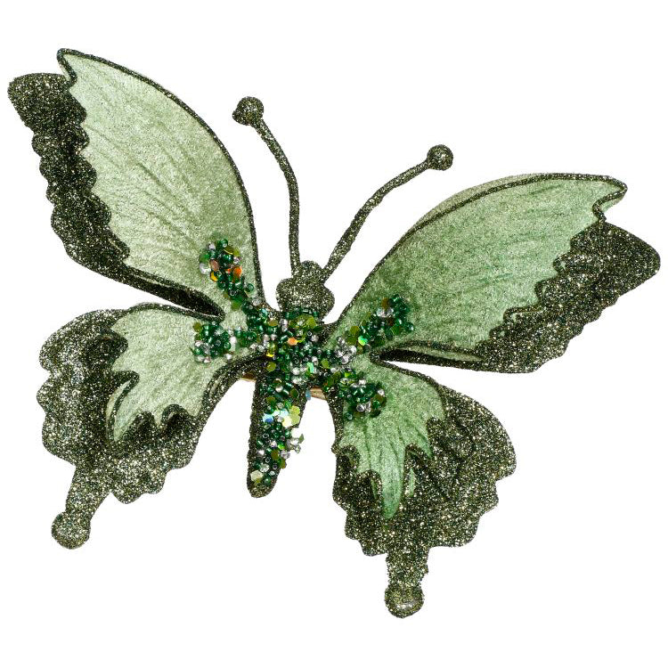 Glitter Fantasy Butterfly Green Clip-On 7 x 3"