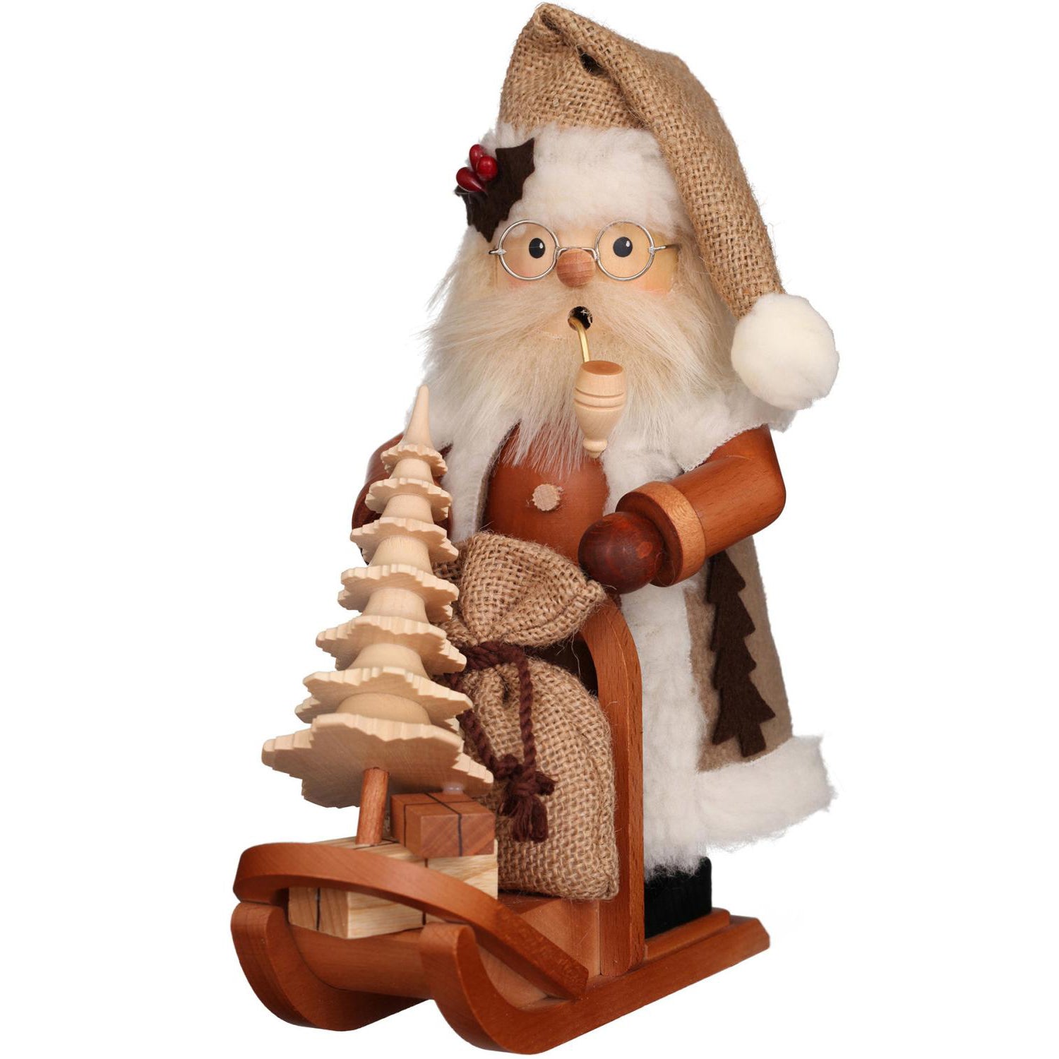 Natural Tone Santa on Sleigh with Tree and Gifts 10"