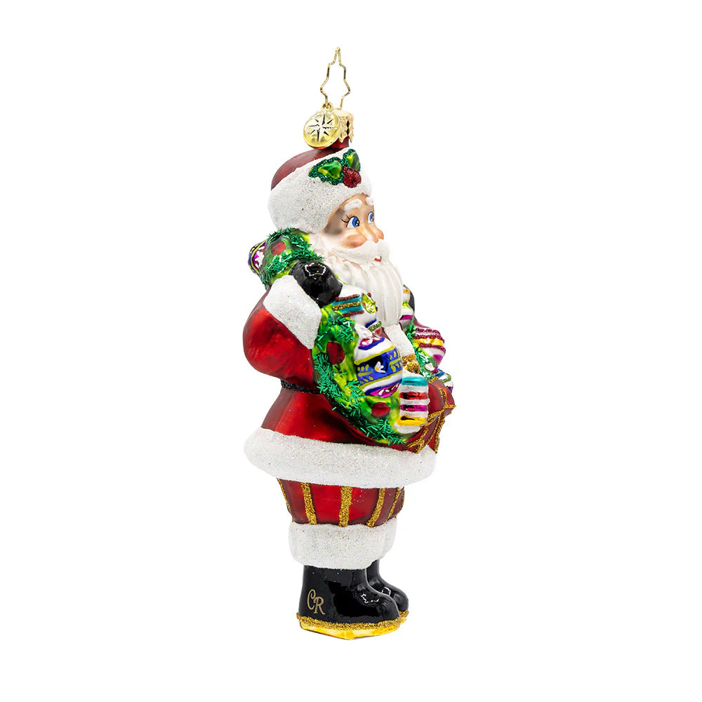 Vintage Holiday Wreath Santa Ornament
