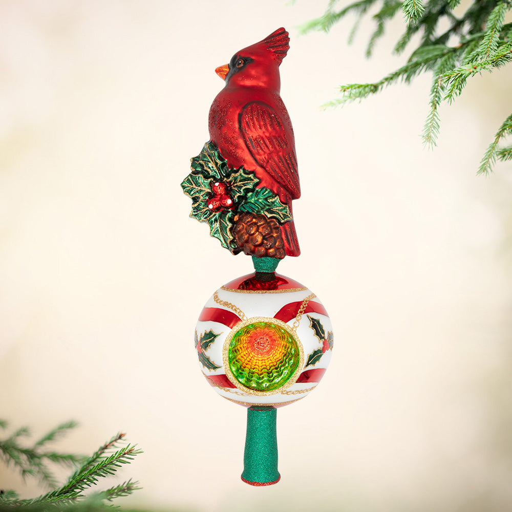 Majestic Cardinal Greetings Finial Tree Topper
