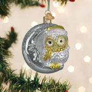 Sterling Snow Owl On Moon Ornament