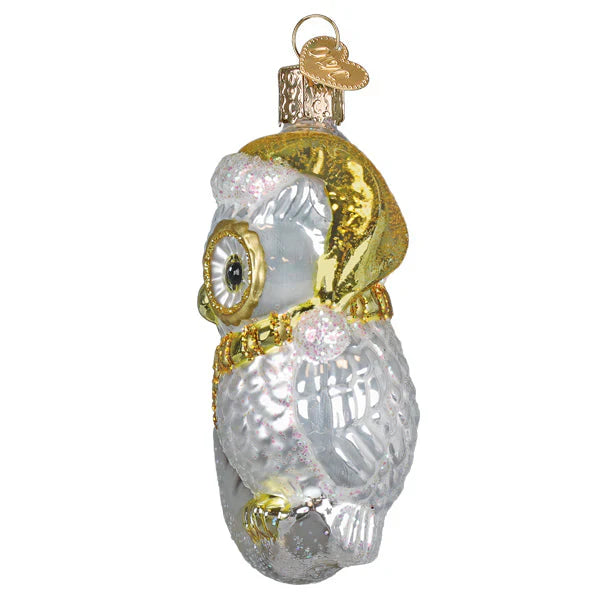 Sterling Snow Owl On Moon Ornament