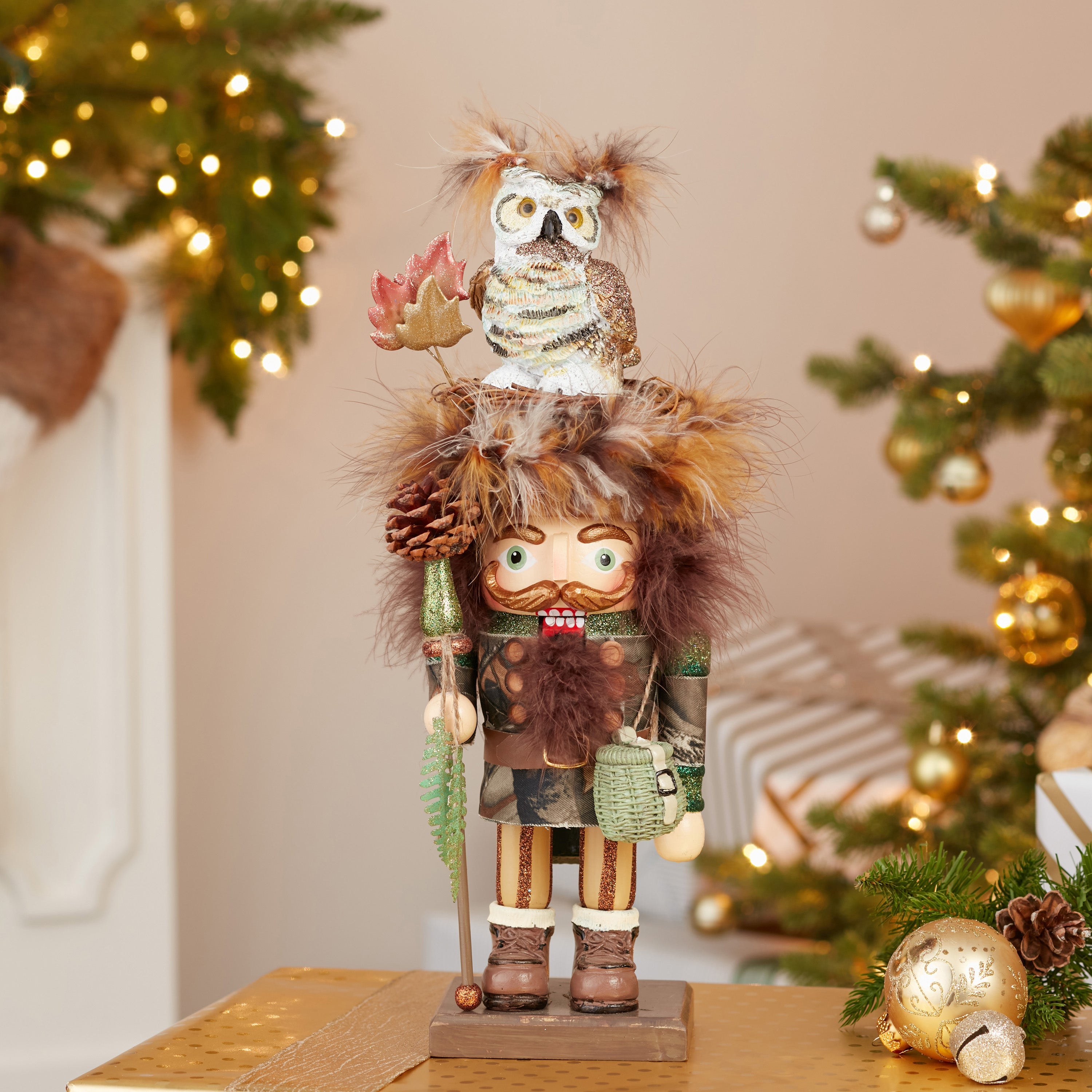 Hollywood Woodsman with Owl Hat Nutcracker 16"