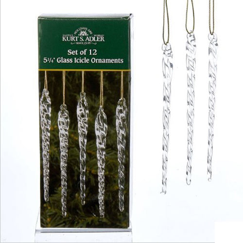 Twisted Clear Glass Icicles 5.25" Set of 12