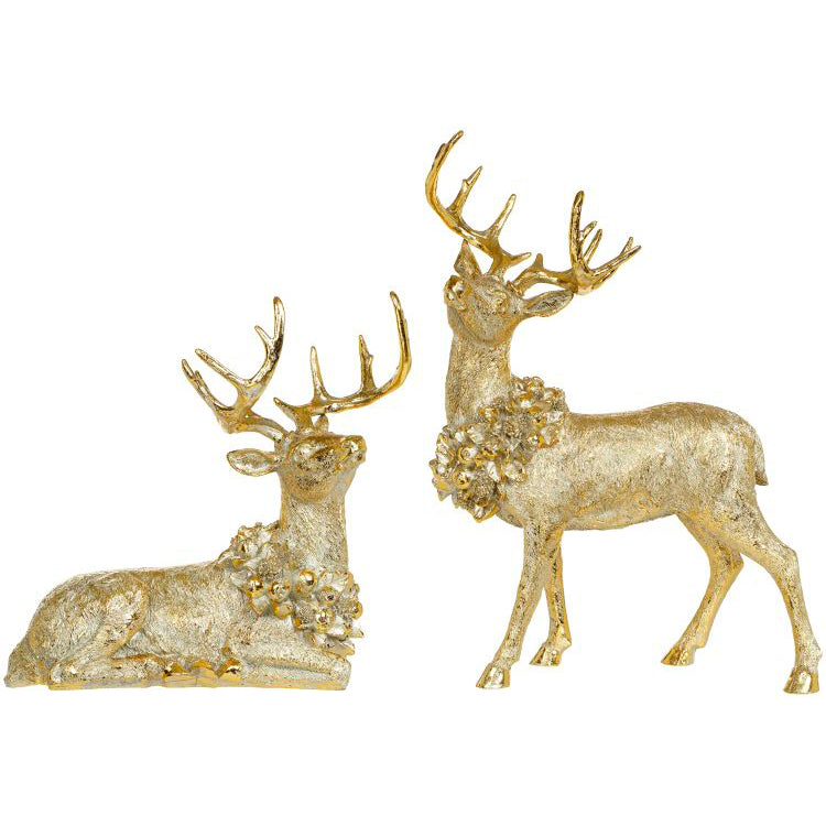 Gold Deer with Wreath 14 and 20.5" Set of 2