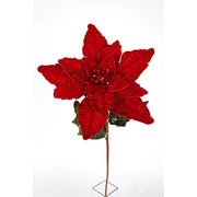 Ruby Red Velvet Poinsettia Stem 29"