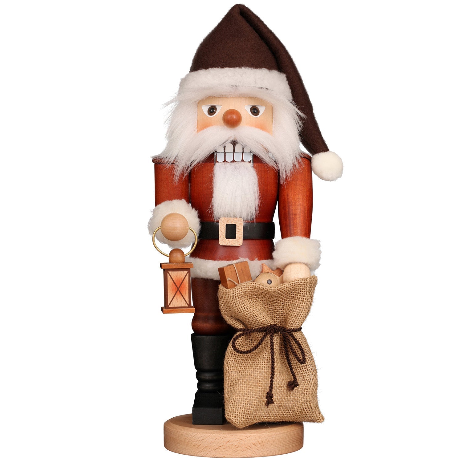 Natural Santa with Lantern and Gift Bag Nutcracker 16.25"