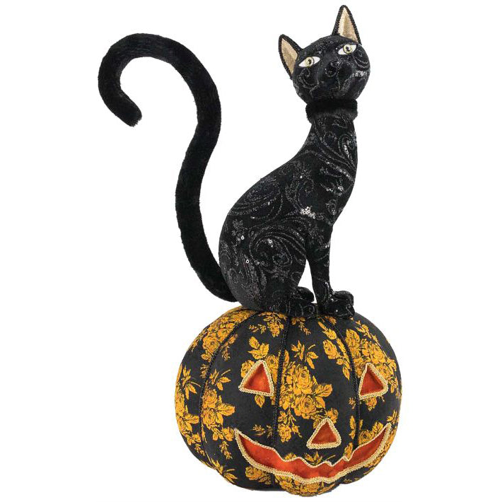 Elegant Black Cat on Pumpkin 30.5 Inches