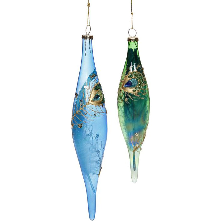 Finial Peacock Ornament 6 Inches Set of 2