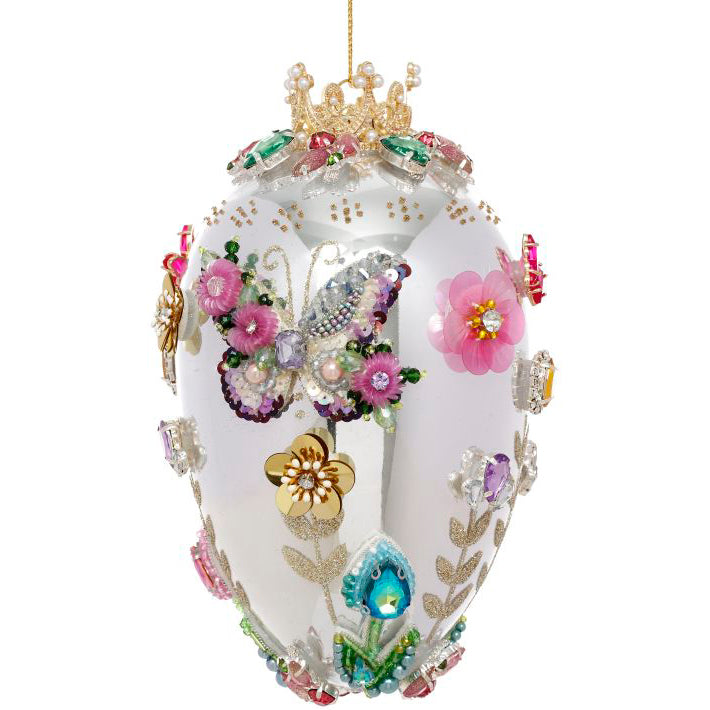 King's Jewels Faberge Egg Blush with Butterfly Ornament 7"