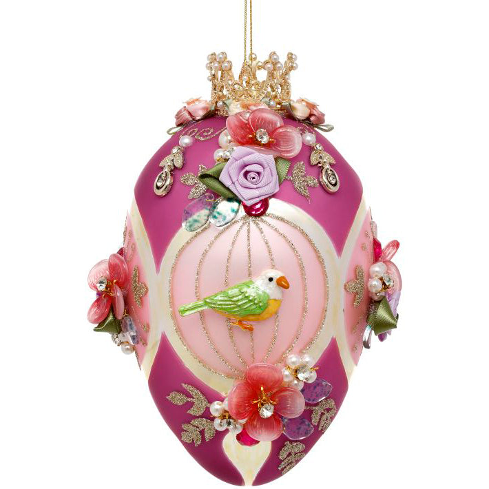 King's Jewels Faberge Egg Pink with Birdcage Ornament 7"