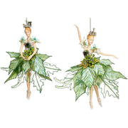 Ballerina Ornaments Green 10 Inches Set of 2