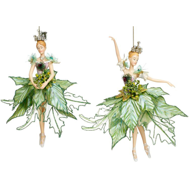 Ballerina Ornaments Green 10 Inches Set of 2