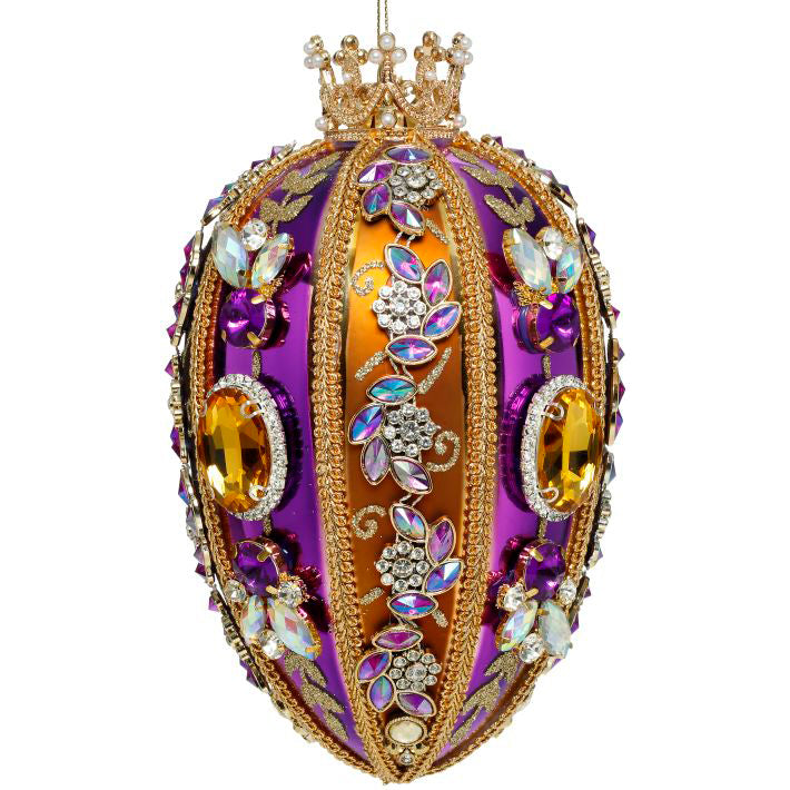 King's Jewels Faberge Jewel Egg Ornament Copper and Purple 7.5 Inches