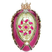 King's Jewels Faberge Jewel Egg Ornament Green and Purple 7 Inches