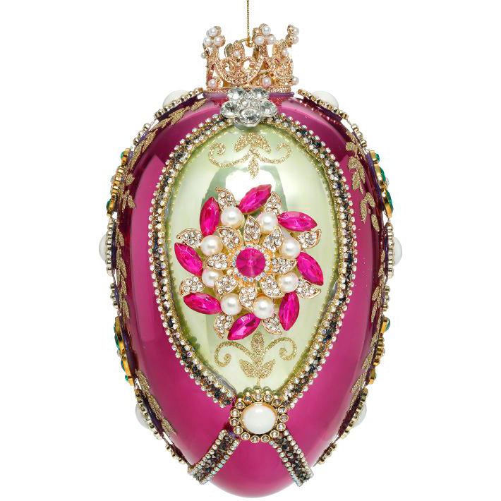 King's Jewels Faberge Jewel Egg Ornament Green and Purple 7 Inches