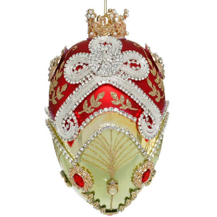 King's Jewels Faberge Jewel Egg Ornament Green and Red 7 Inches