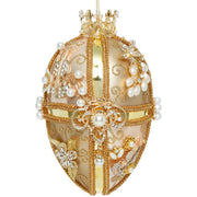 King's Jewels Faberge Jewel Egg Ornament Gold with Pearls 7 Inches