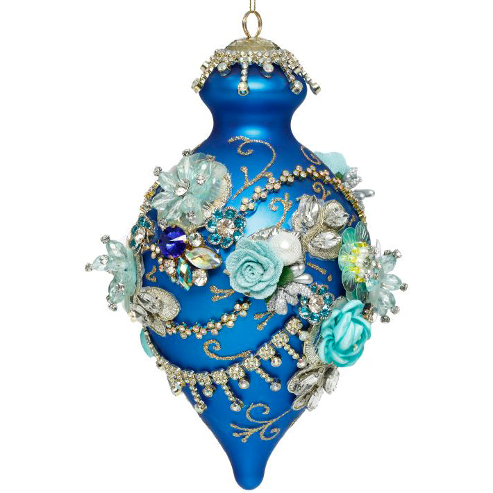 King's Jewels Fancy Finial Ornament Blue 9 Inches