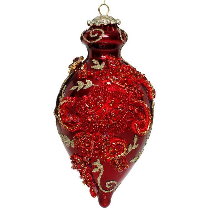 King's Jewels Fancy Finial Ornament Red 9 Inches