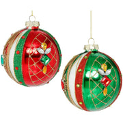Jeweled Harlequin Ball Ornament 4 Inches Set of 2