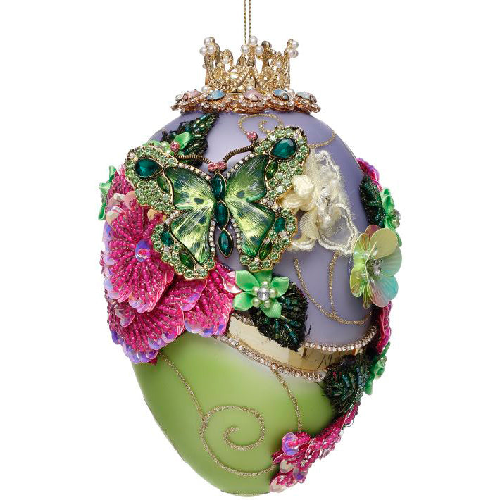 Faberge Jewel Egg Green and Purple Ornament 7 Inches