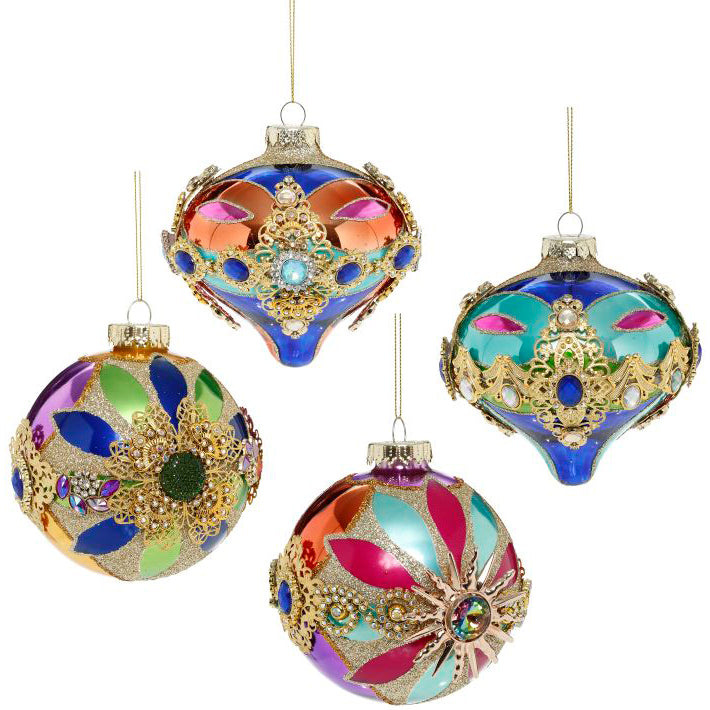 Venetian Jeweled Ornament 4" Gift Boxed Set of 4
