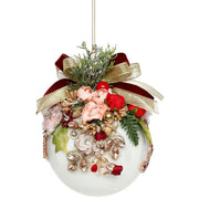 Floral Jeweled Ornament White 5"