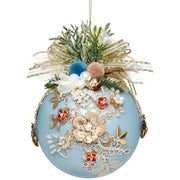 Floral Jeweled Ornament Blue 5"