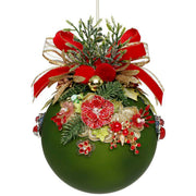 Floral Jeweled Ornament Matte Green 6"