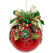 Floral Jeweled Ornament Shiny Red 6"