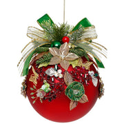 Floral Jeweled Ornament Matte Red 6"