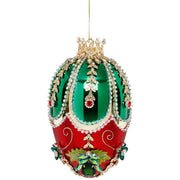 Faberge Jeweled Egg Ornament Gold and Red 7"