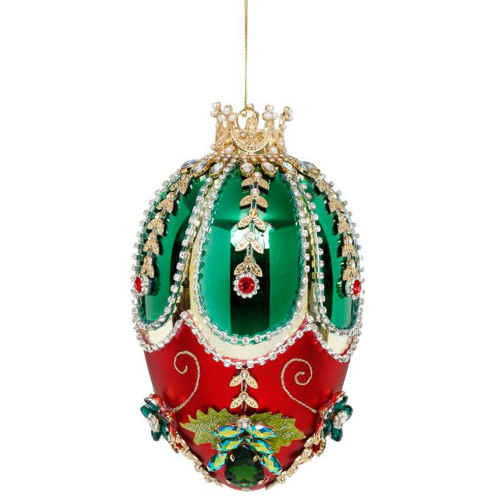 Faberge Jeweled Egg Ornament Gold and Red 7"
