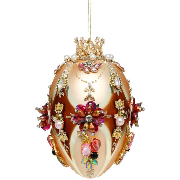 Faberge Jeweled Egg Ornament Gold and Brown 7"