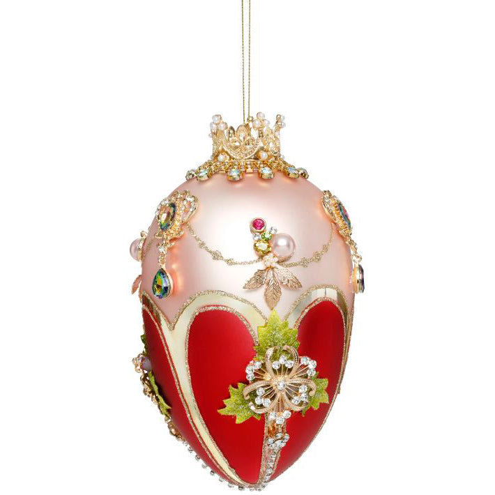 Faberge Jeweled Egg Ornament Pink and Raspberry 7"
