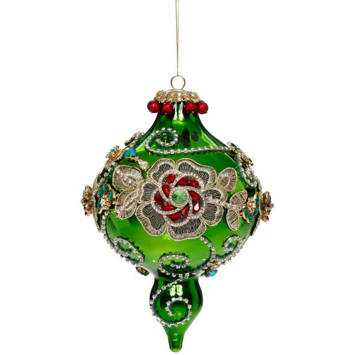 Kings Jewels Fancy Finial Ornament Green 8"