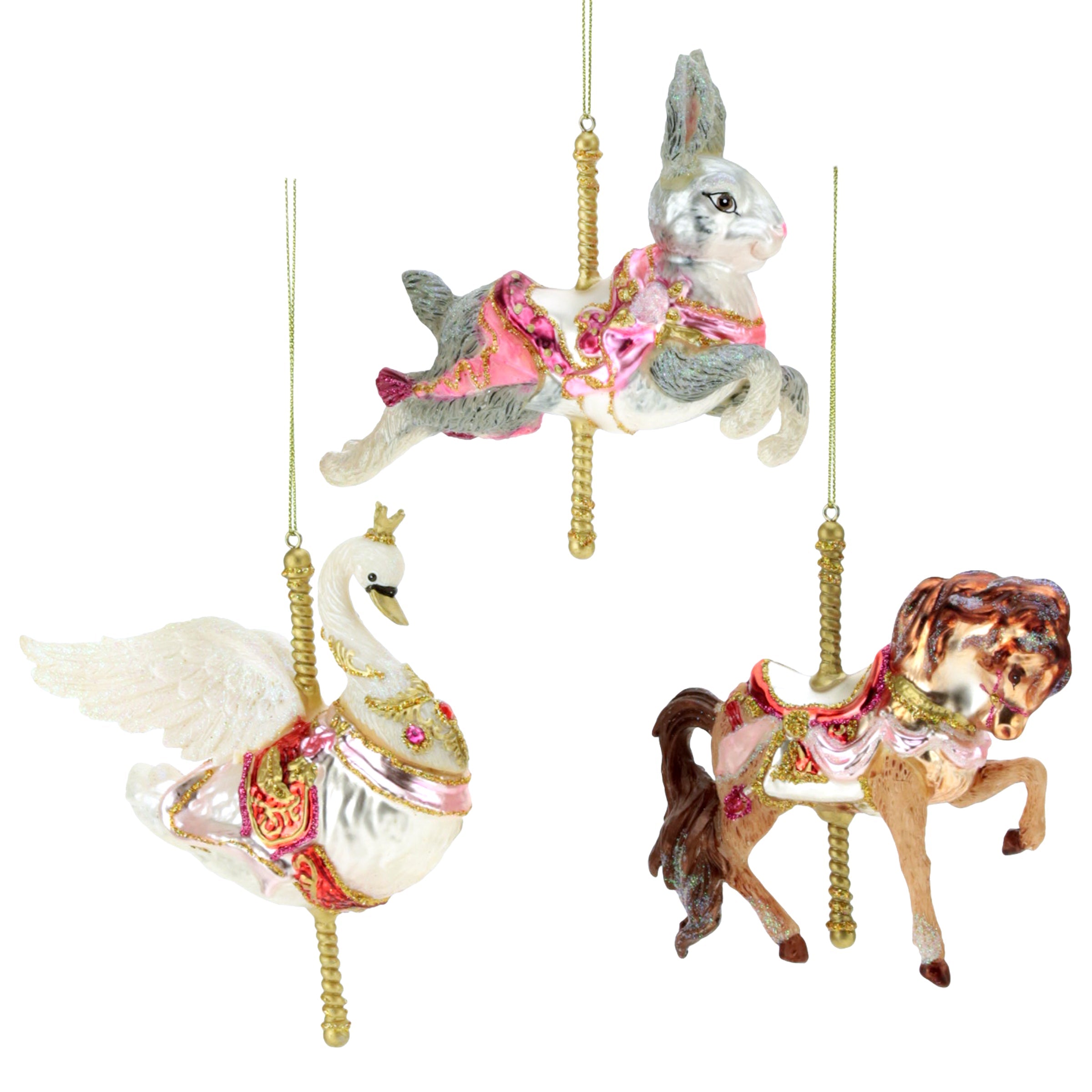 Carousel Ornament 4 and 5" Gift Boxed Set of 3