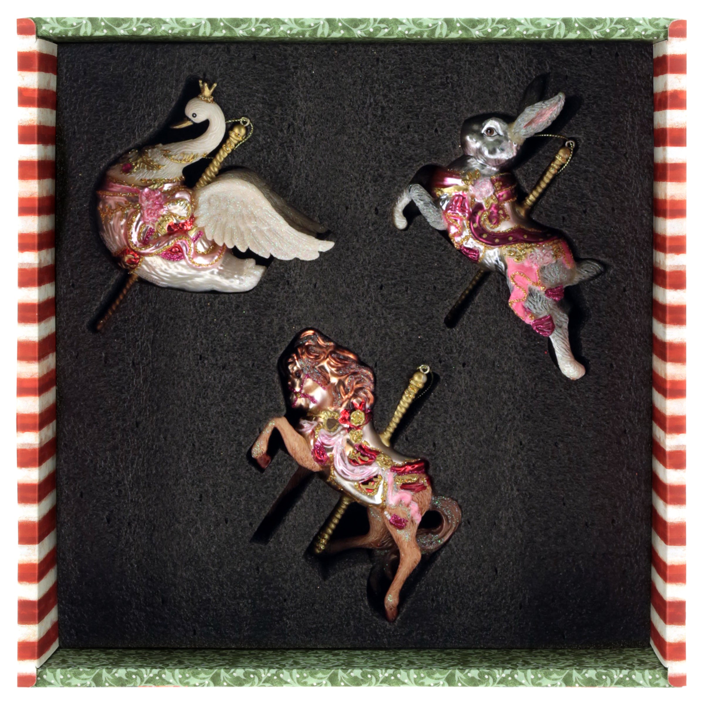 Carousel Ornament 4 and 5" Gift Boxed Set of 3
