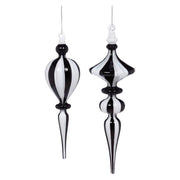 Black and White Grand Stripes Finial Ornament 9 and 11 Inches Set of 2