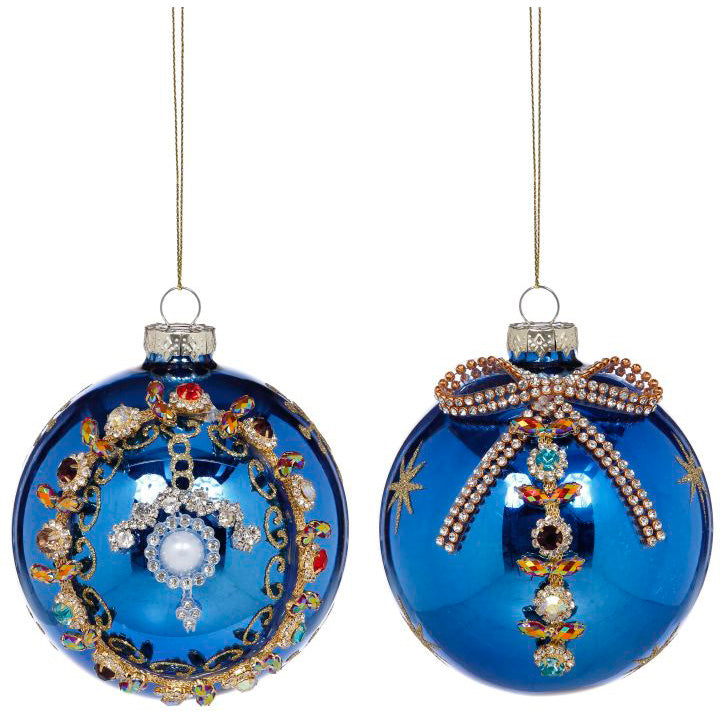 Blue Fancy Ball Ornament 4" Gift Boxed Set of 6