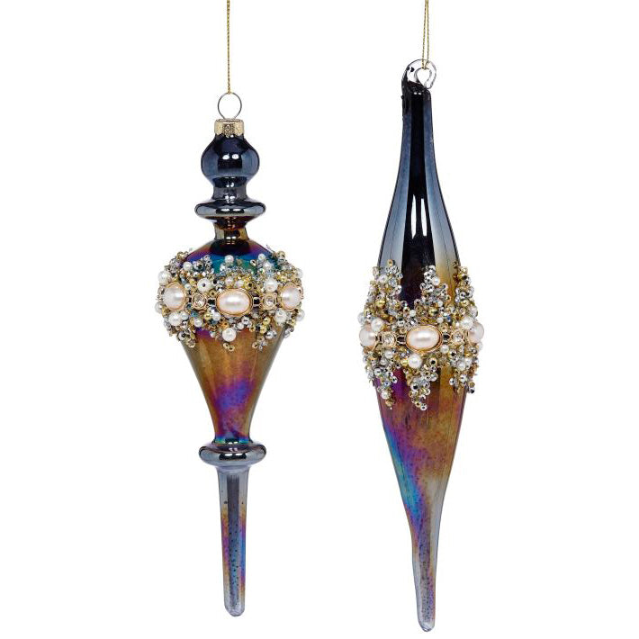Pearl Banded Finial Ornament 10 Inches Set of 2