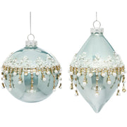 Banded Jewel Sky Blue Ornament 4" Set of 6