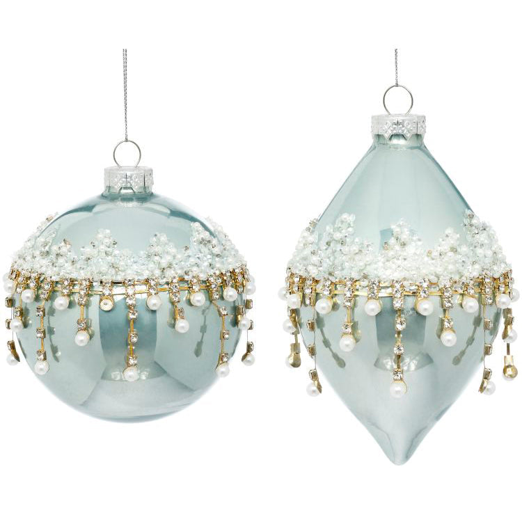 Banded Jewel Sky Blue Ornament 4" Set of 6
