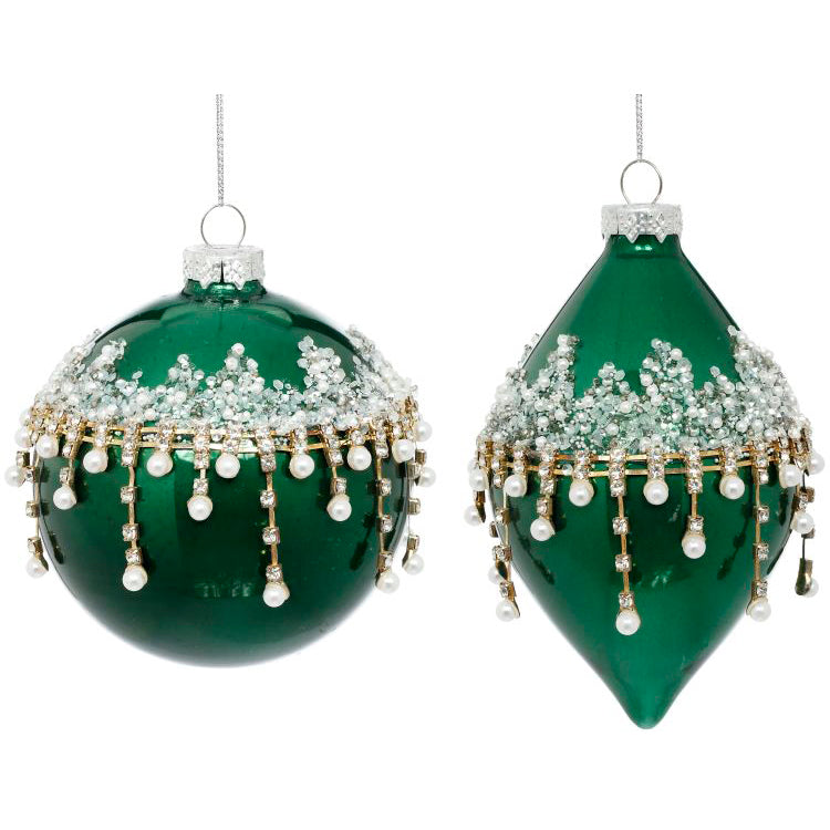 Banded Jewel Emerald Green Ornament 4" Set of 6