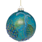 Peacock Ball Ornament 5" Gift Boxed Set of 3