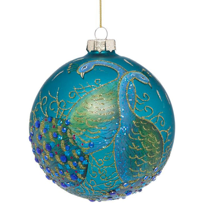 Peacock Ball Ornament 5" Gift Boxed Set of 3