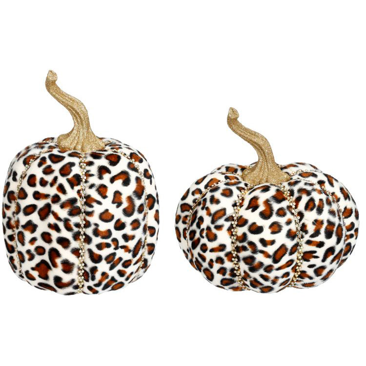 Jeweled Leopard Print Pumpkins 8 and 9 Inches Set of 2