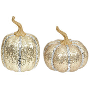 Gold Sequined Halloween Pumpkins 8 and 9 Inches Set of 2