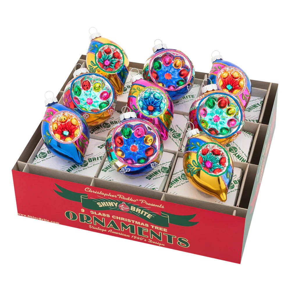 Christmas Confetti 2.5" Decorated Rounds and Reflector Tulips Set of 9